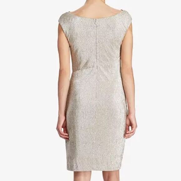 Lauren Ralph Lauren Metallic Silver Cowl Neck Cocktail Dress – Size 12 EUC - Picture 3 of 17